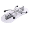 Foldable portable manicure nail table in white with sturdy metal legs and lockable wheels for easy mobility and storage.