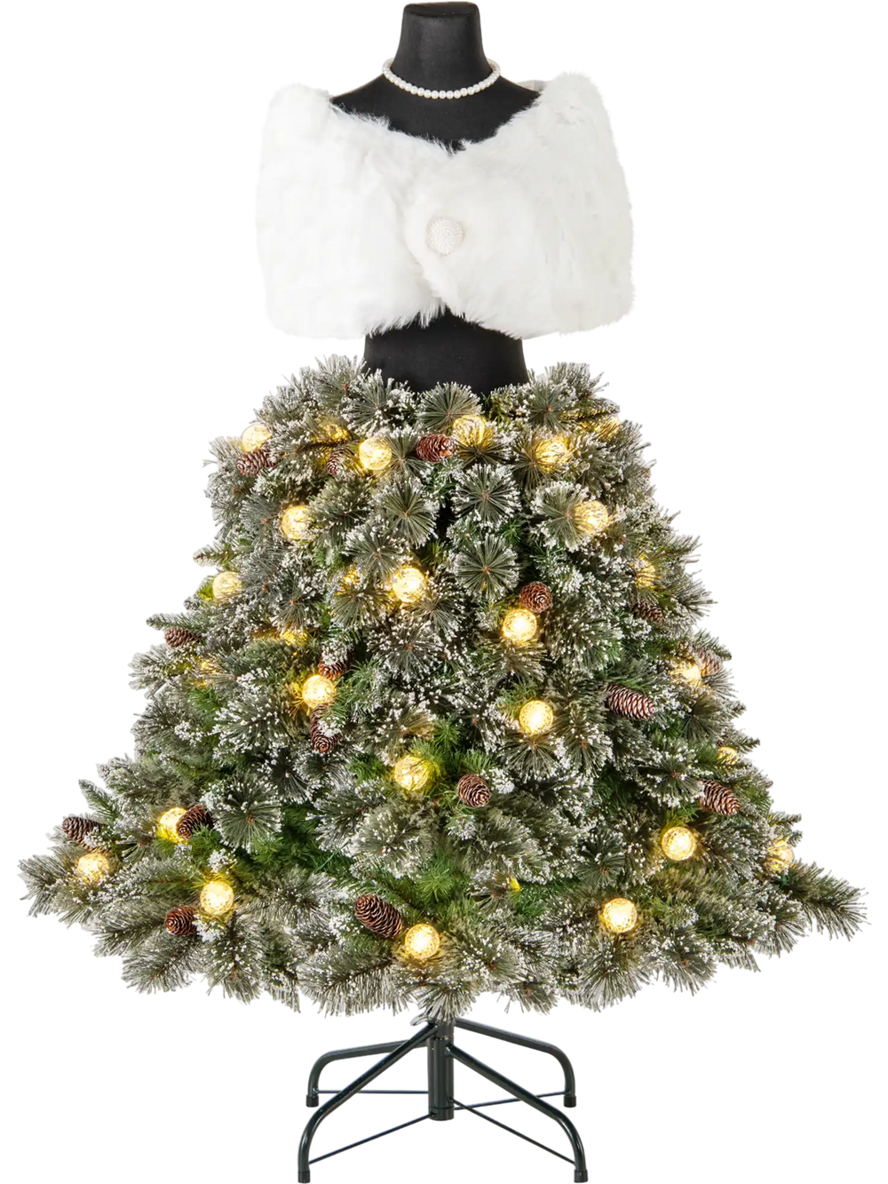 5 FT Pre-lit Mannequin Artificial Christmas Tree Hinged Dress Form Xmas Tree with 465 Branch Tips