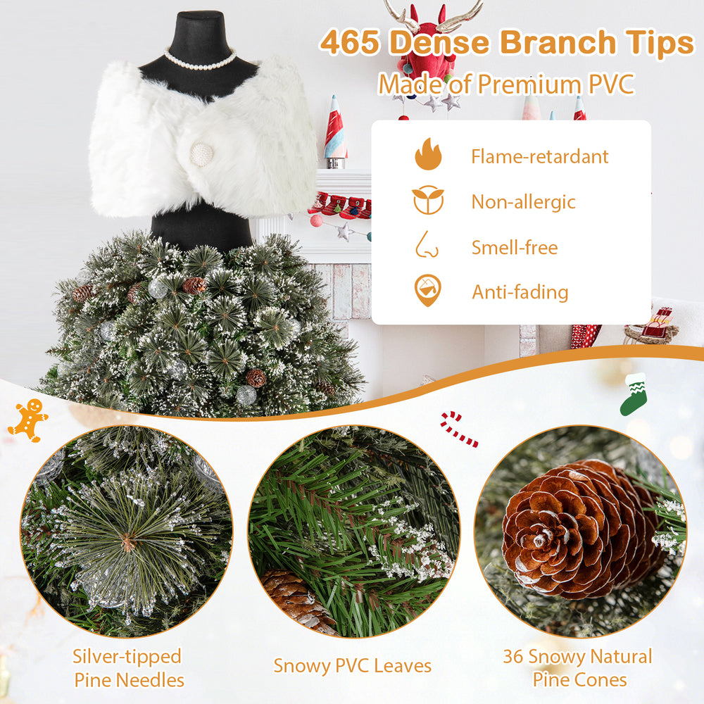 5 FT pre-lit mannequin Christmas tree with 465 dense branch tips, snowy PVC leaves, and silver-tipped pine needles for.