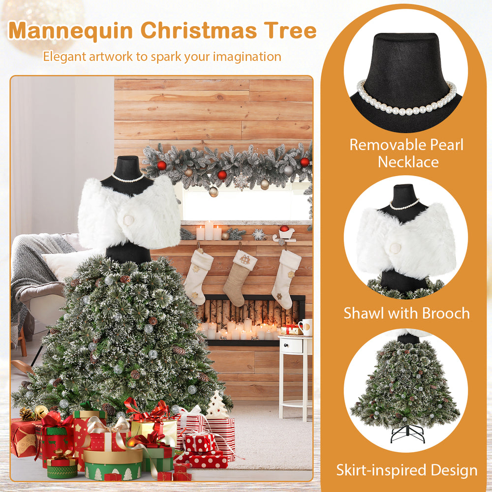 5 FT pre-lit mannequin Christmas tree with skirt-inspired design, removable pearl necklace, and 465 branch tips for.