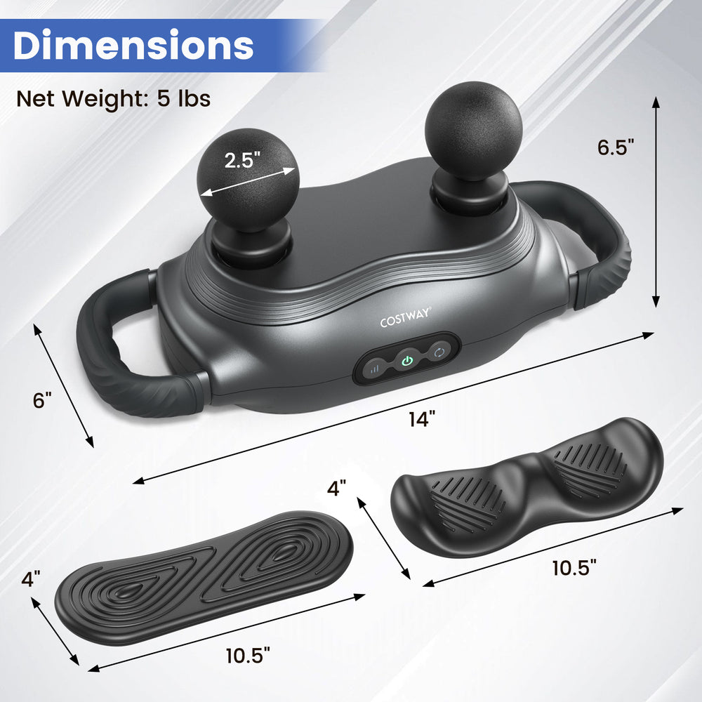 Deep tissue massage gun with 3 interchangeable heads, 3 modes, and anti-slip handles for muscle pain relief.