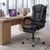 Massage office chair in black with reclining backrest, footrest, and swivel seat for ultimate comfort and support.