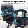 Padded linkage armrests of the black massage office chair easily adjust to support arms at any angle for enhanced comfort.
