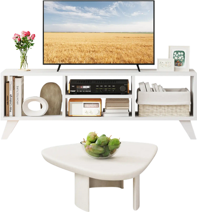 Costway Media TV Console Table White 698721345 New