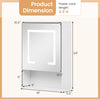 Medicine cabinet with mirror and 3 color LED lights, dimensions 24"x18", white finish for recessed or wall mounting.