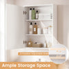 Medicine cabinet with adjustable shelves, featuring a mirror and 3 color LED lights, ideal for bathroom storage.