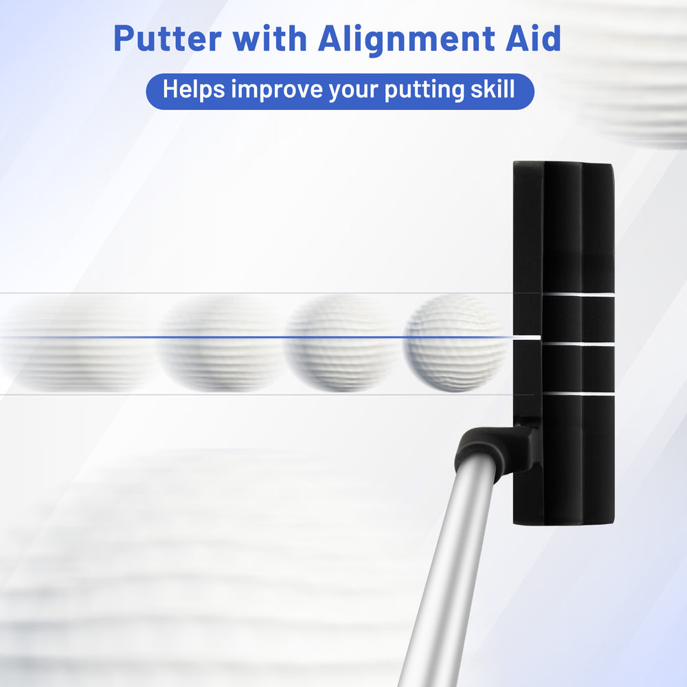 Putter with alignment aid designed for improved accuracy, featuring a durable steel shaft for enhanced control.