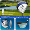 Men's 9-piece golf club set in navy with lightweight carbon shafts, soft grips, and forgiving driver for beginners.