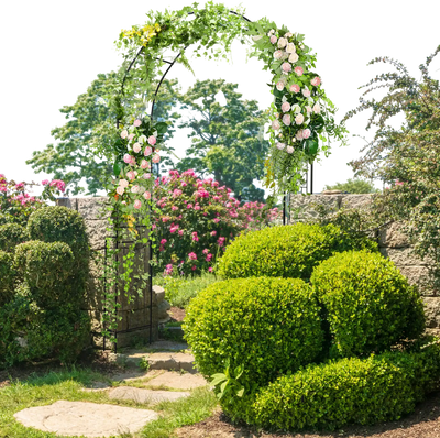 Costway 7.9' Metal Garden Arch Backdrop Stand Fence for Climbing Plants Black 34827916 New
