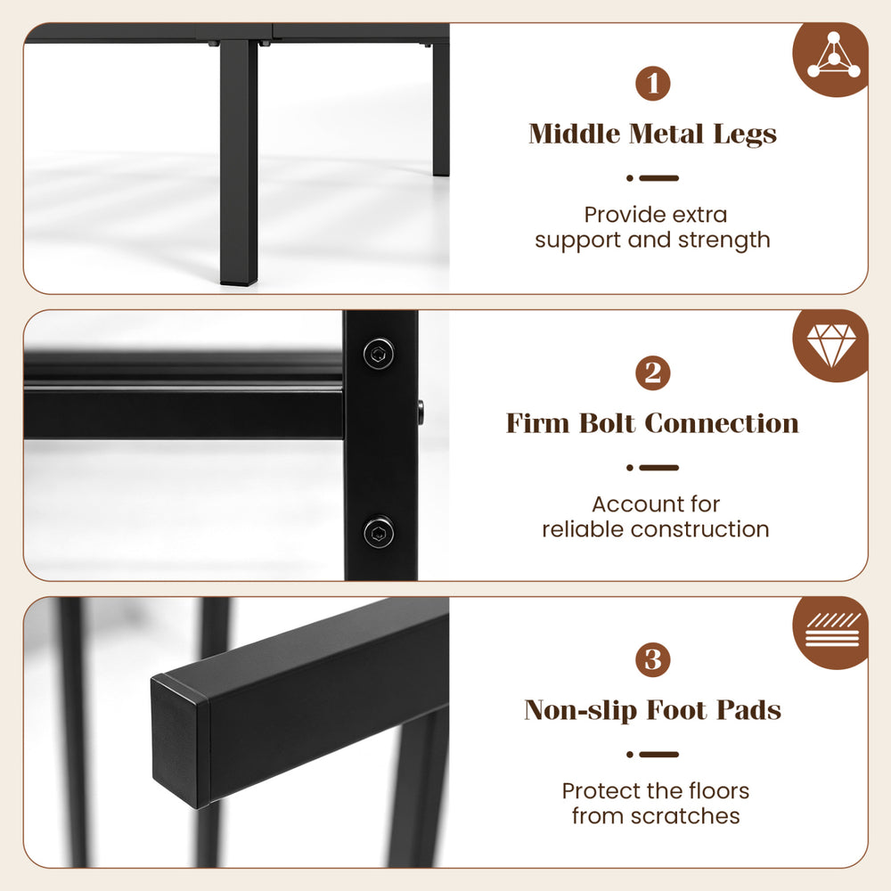 Middle metal legs and non-slip foot pads enhance stability and protect floors in this twin size metal bed frame.