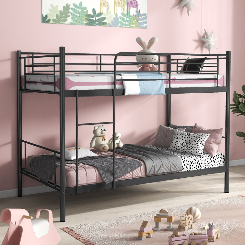 Metal Bunk Bed with Ladder and Full-length Guardrails-Black - Gallery View 1 of 15
