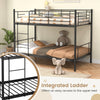 Metal bunk bed in black with integrated ladder and full-length guardrails, ideal for space-saving in youth hotels or.