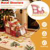Red metal Christmas Santa sleigh basket with ample storage for gifts, featuring a robust design and elegant golden base.