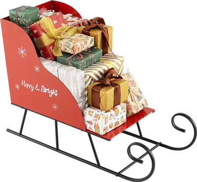 Costway Metal Christmas Santa Sleigh Basket Gift Storage Decor 76127239 New
