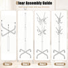 Freestanding black metal coat rack with 16 hooks and 4 legs, ideal for entryway or office organization.