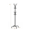 Freestanding black metal coat rack with 16 hooks and 4 legs, perfect for organizing outerwear in entryways or offices.