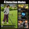 Metal detector with adjustable length and backlit LCD display, showcasing 4 detection modes for versatile treasure.