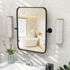 Black metal framed pivot rectangle wall-mounted mirror, 30 x 22 inches, ideal for bathroom or modern decor.