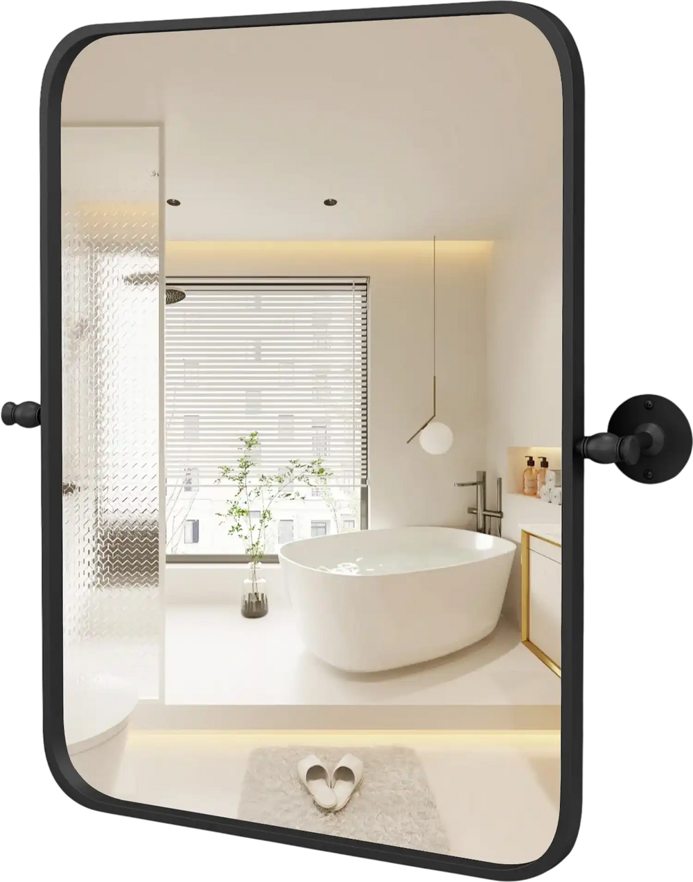 30 x 22 Inch Black Metal Framed Pivot Rectangle Wall-Mounted Mirror