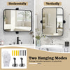 Black metal framed pivot rectangle wall-mounted mirror, 30 x 22 inches, suitable for bathroom or living room decor.