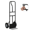 Heavy-duty metal hand truck with P-handle and 10-inch rubber wheels, designed for easy one-hand operation and stable.