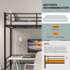 Metal loft twin bed frame in black with sturdy slats, raised guardrail, and side ladder for versatile use in small.