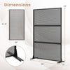 Metal privacy screen dimensions showing a robust mesh surface and H-shaped legs for stability, ideal for outdoor use.
