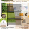 Metal privacy screen with mesh surface and H-shaped legs, ideal for outdoor installation or indoor use.