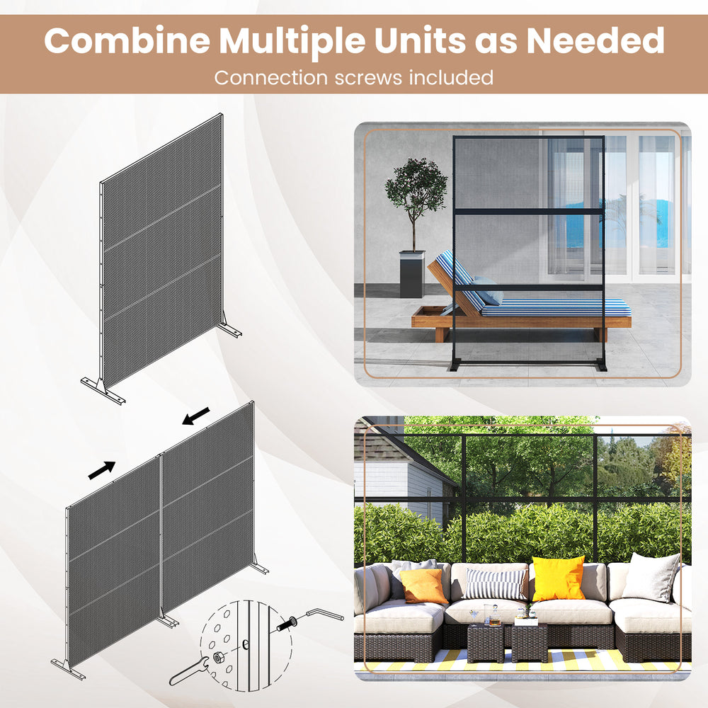 Set of 2 metal privacy screens with mesh surface and H-shaped legs, ideal for outdoor use and plant concealment.