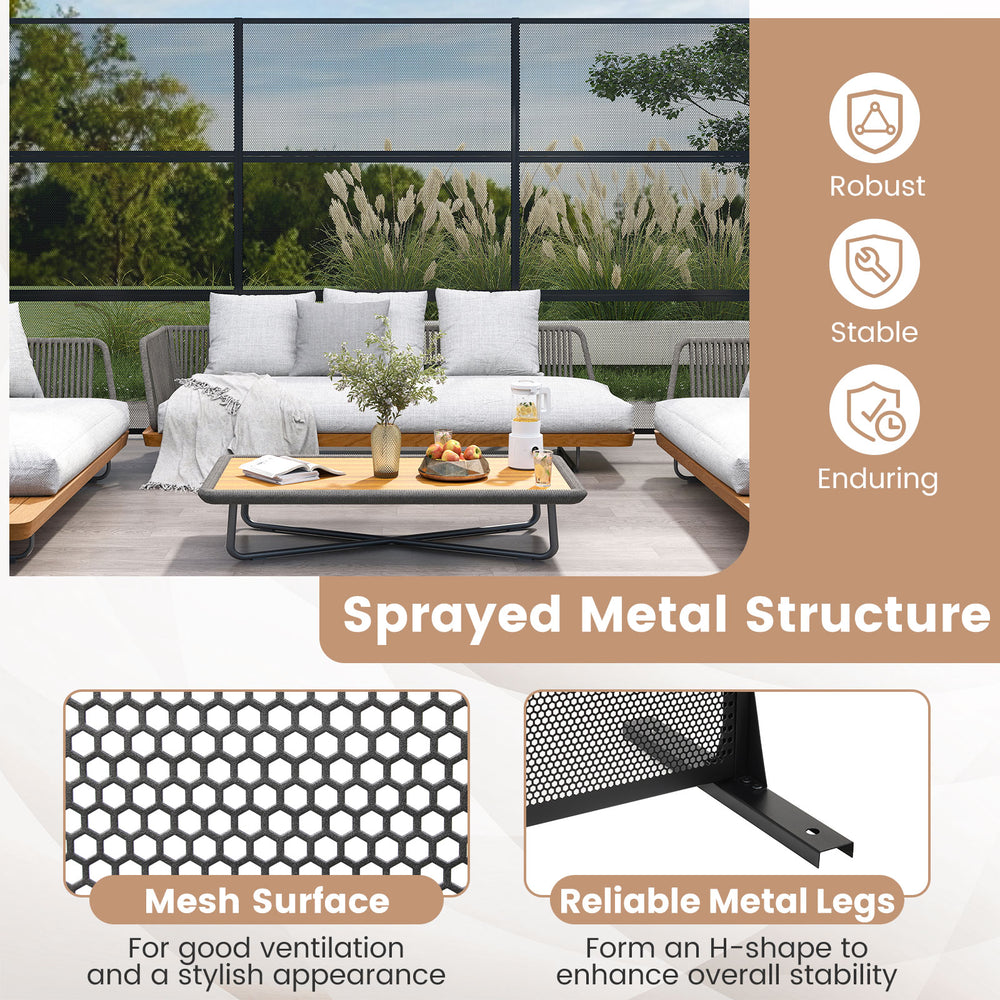 Metal privacy screen featuring a robust sprayed metal structure and mesh surface, ideal for outdoor use and plant.