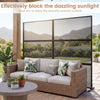 Metal privacy screen in black with mesh surface, enhancing outdoor space while blocking sunlight for comfort.