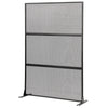 Metal privacy screen in black with mesh surface, sturdy H-shaped legs, ideal for outdoor installation or indoor use.