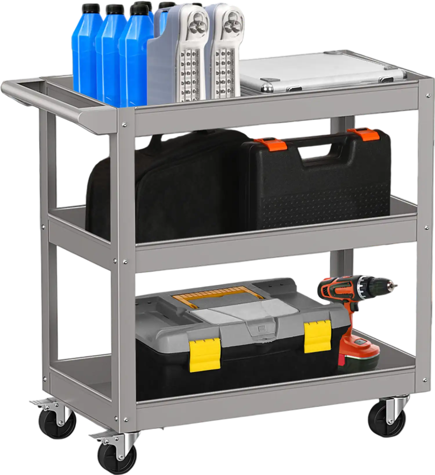 Costway 3-Tier Metal Utility Tool Cart Trolley Gray 43275981 New