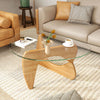 Triangle Coffee Table with Tempered Glass Top and Adjustable Rubber Wood Base-Natural - Gallery View 1 of 10