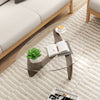 Triangle coffee table with tempered glass top and walnut rubber wood base, ideal for living room use and stylish decor.