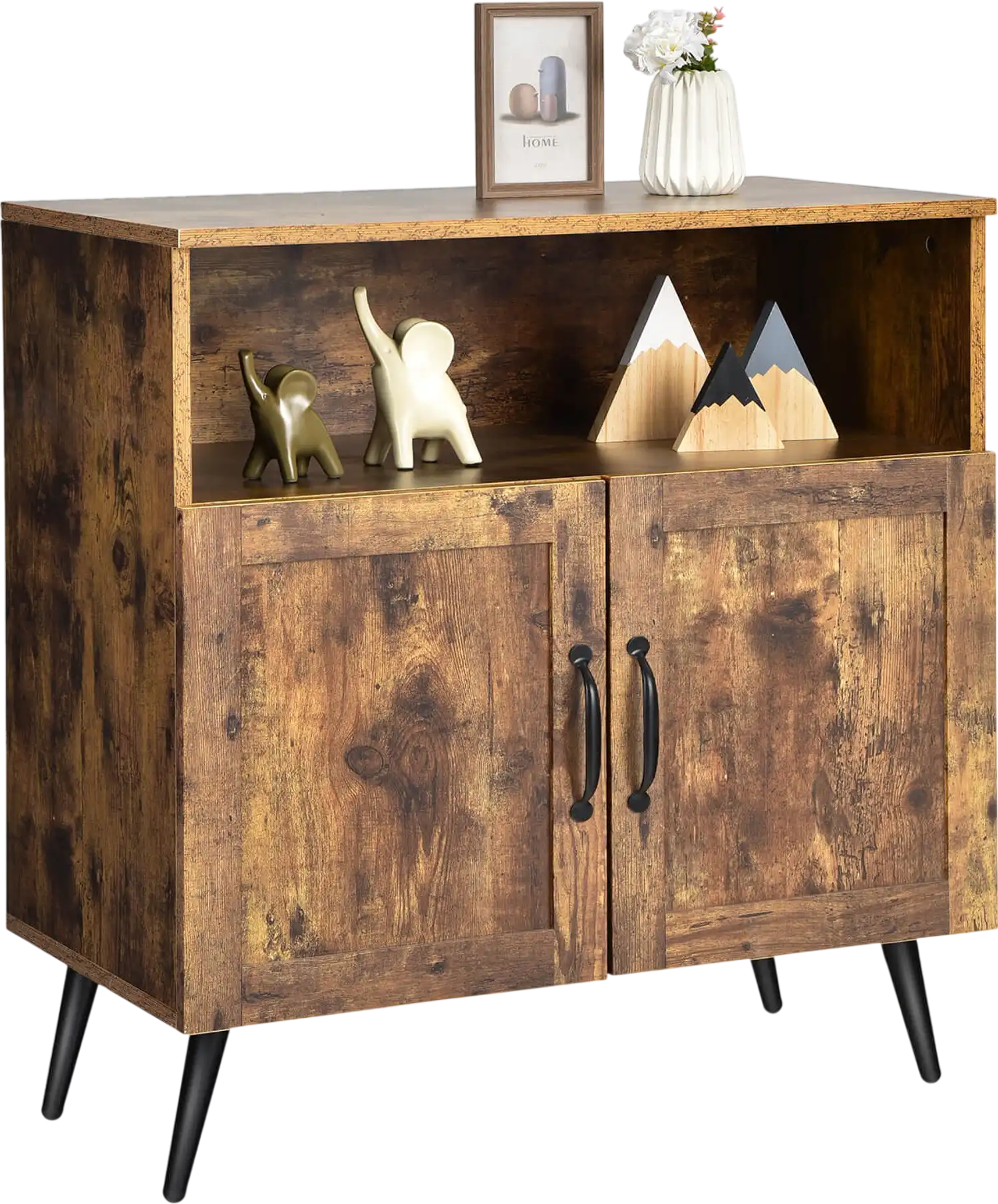 Costway Mid-Century Wooden Storage Cabinet Wine Glass Holders Rustic Brown 98532614 New