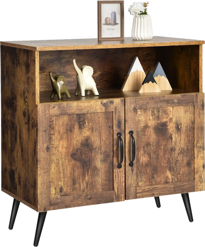 Costway Mid-Century Wooden Storage Cabinet Wine Glass Holders Rustic Brown 98532614 New