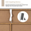 Anti-toppling device for mid-century wooden storage cabinet, enhancing stability and safety for family use.