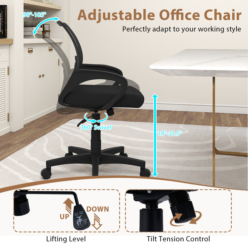 Mid-back mesh office chair with lumbar support, adjustable height, and ergonomic design for optimal comfort in any.