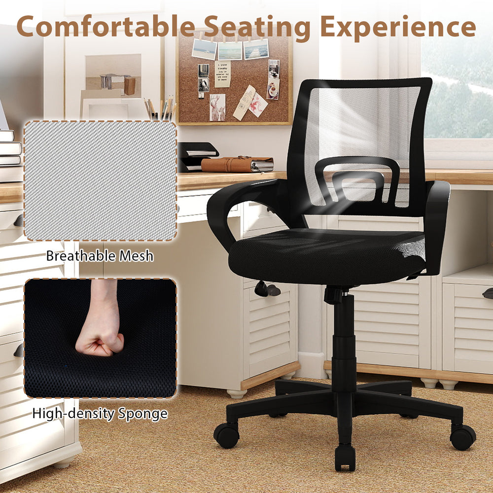 Mid-back ergonomic office chair with breathable mesh, lumbar support, and sponge seat for comfort during long sitting.