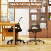 Mid-back mesh office chair in black with ergonomic lumbar support, designed for comfort and easy storage under the desk.
