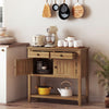 Mid-century wood console table with 2 drawers and cabinets, featuring a walnut finish, perfect for coffee bar or buffet.