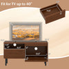 Mid Century fluted TV stand in walnut with open compartment and drawer, suitable for TVs up to 40 inches.