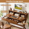 Mid Century Home Office Desk in oak showcases spacious tabletop and organized compartments for efficient workspace management.