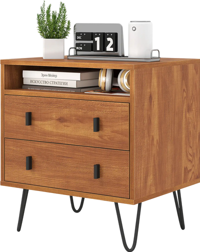 Costway Mid Century Modern 2-Drawer Nightstand Storage Compartment 53404889 New