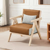 Mid-Century Modern Accent Chair Artificial Leather Sofa Chair with Rubber Wood Frame-Brown - Gallery View 1 of 10