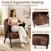 Mid Century Modern accent chair in brown features a wide seat, curved backrest, and thick cushion for ultimate comfort.