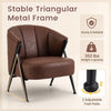 Mid Century Modern accent chair in brown with a curved backrest, wide seat, and stable triangular metal frame for comfort.