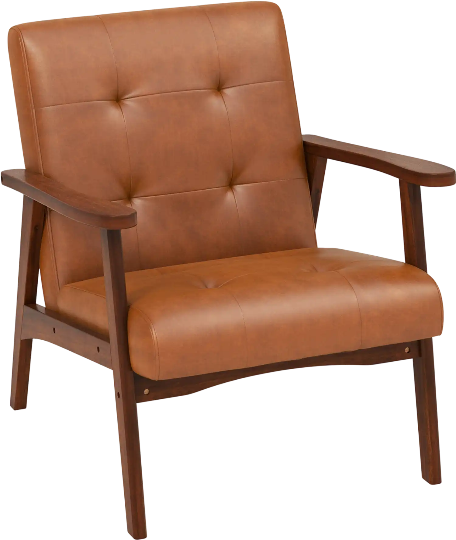 Costway Mid Century Accent Chair Leather Solid Rubber Wood Frame 96152734 New
