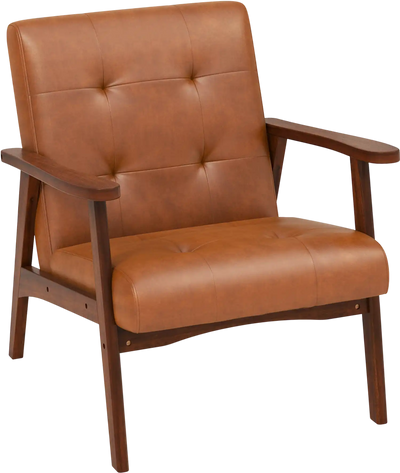 Costway Mid Century Accent Chair Leather Solid Rubber Wood Frame 96152734 New